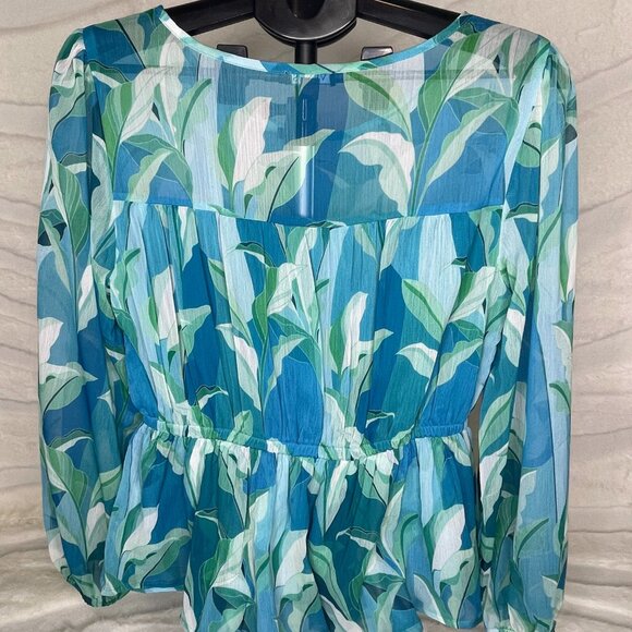 Venus Blouse Sheer Medium Blue Green Chiffon Romantic - Picture 3 of 9